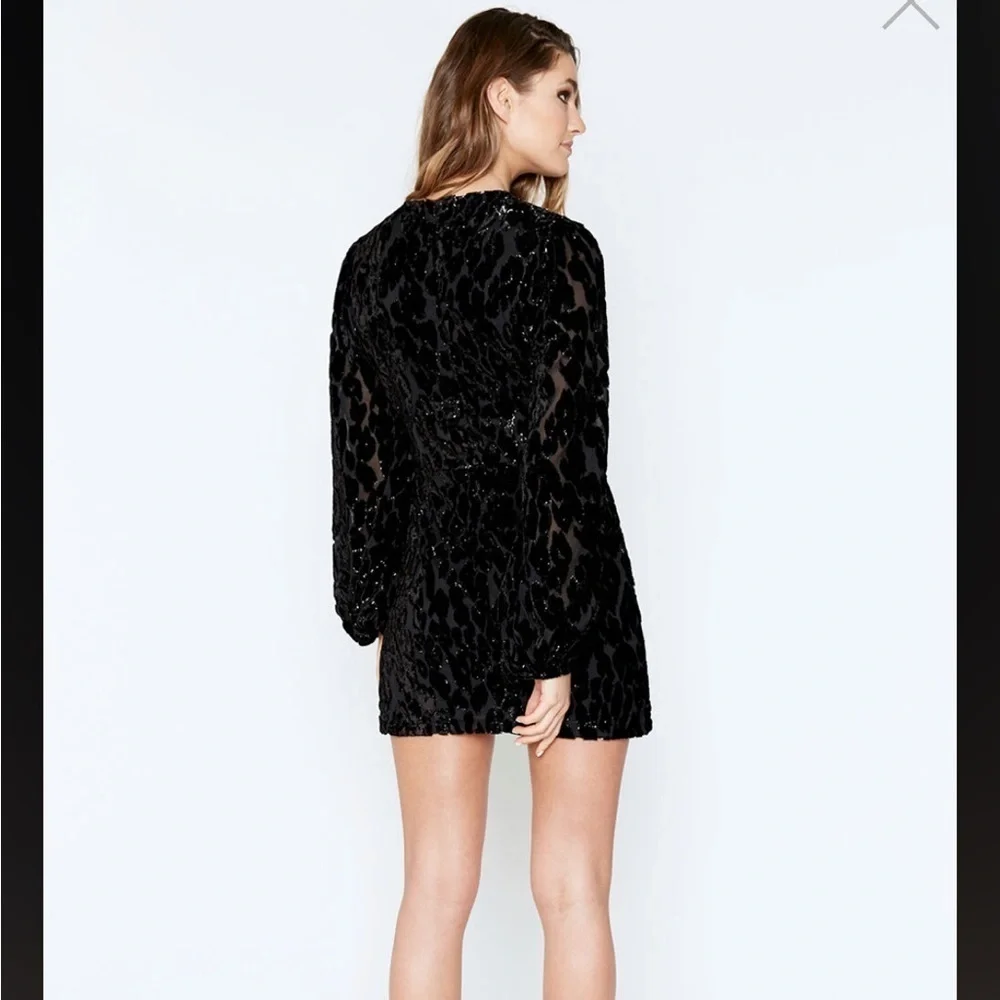 Bardot Black Velvet Burnout Plunging Mini Dress